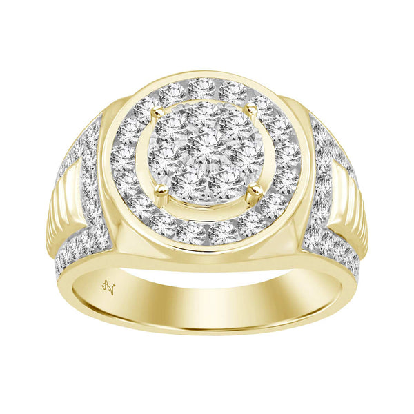 MEN'S RING 2.00CT ROUND DIAMOND 10K YELLOW GOLD