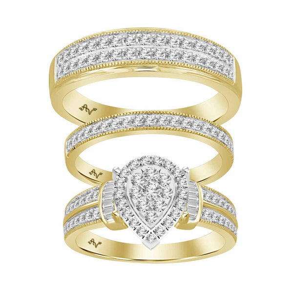 LADIES TRIO SET 1.00CT ROUND/BAGUETTE DIAMOND 10K YELLOW GOLD