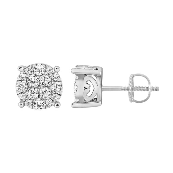 LADIES STUD EARRINGS 0.50CT ROUND DIAMOND 10K WHITE GOLD