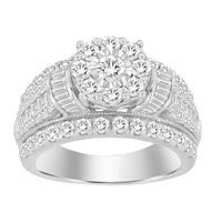 LADIES RING 2.00CT ROUND/BAGUETTE DIAMOND 10K WHITE GOLD