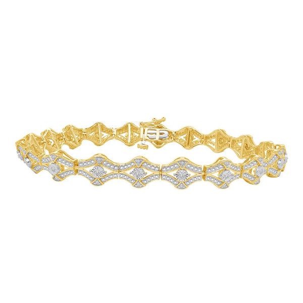 LADIES BRACELET 0.25CT ROUND DIAMOND YELLOW GOLD/STERLING SILVER