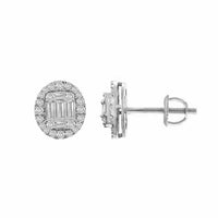 LADIES EARRINGS 0.75CT ROUND/BAGUETTE DIAMOND 14K WHITE GOLD