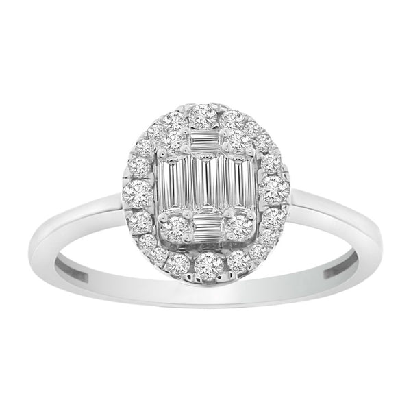 LADIES BELLERINA RING 0.50CT ROUND/BAGUETTE DIAMOND 14K WHITE GOLD