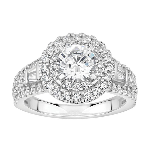 LADIES RING 2.00CT ROUND/BAGUETTE DIAMOND 14K WHITE GOLD