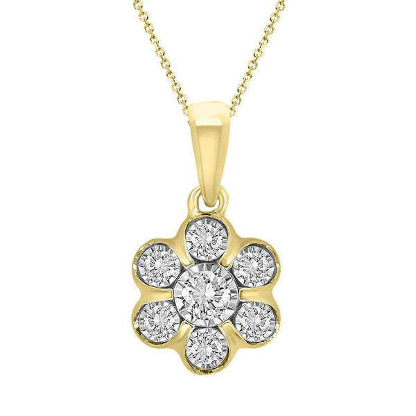 LADIES PENDANT WITH CHAIN 0.15CT ROUND DIAMOND 10K YELLOW GOLD