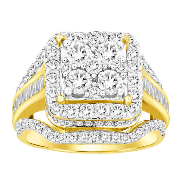 LADIES RING 0.50CT ROUND/BAGUETTE DIAMOND 10K YELLOW GOLD