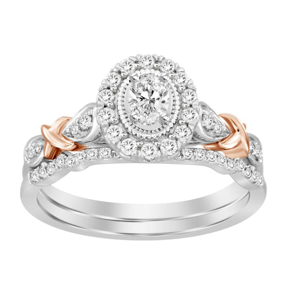 LADIES BRIDAL SET 0.50CT ROUND/OVAL  DIAMOND 14K WHITE/ROSE GOLD