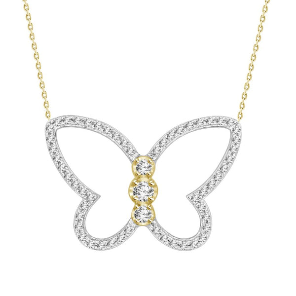 LADIES PENDANT WITH CHAIN 0.20CT ROUND DIAMOND 10K WHITE/YELLOW GOLD