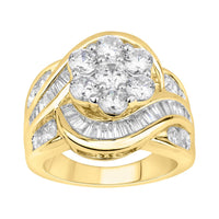 LADIES RING 3.00CT ROUND/BAGUETTE DIAMOND 14K YELLOW GOLD