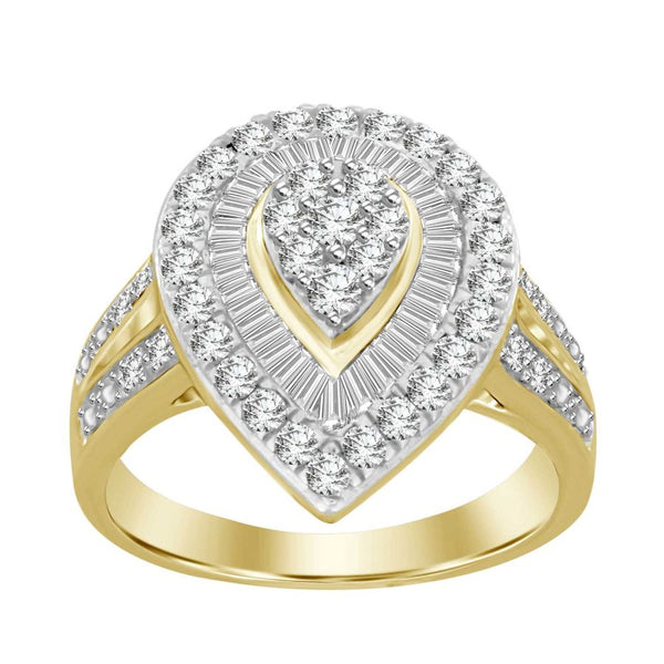 LADIES RING 1.00CT ROUND/BAGUETTE DIAMOND 10K YELLOW GOLD