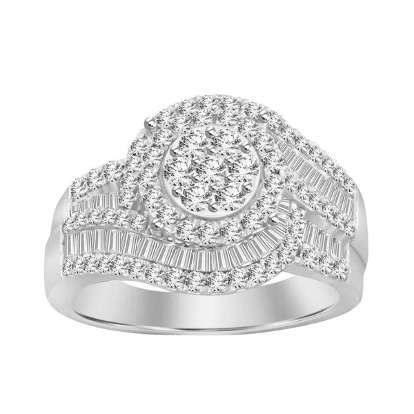 LADIES RING 1.00CT ROUND/BAGUETTE DIAMOND 10K WHITE GOLD