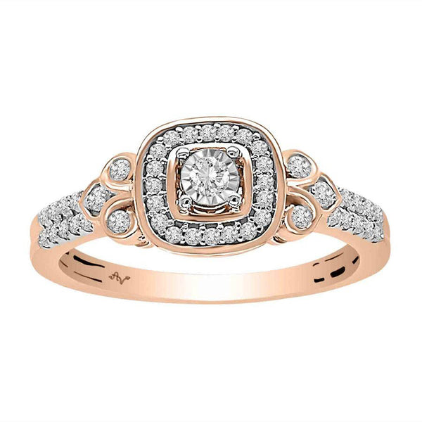 LADIES RING 0.25CT ROUND DIAMOND 10K WHITE/ROSE GOLD