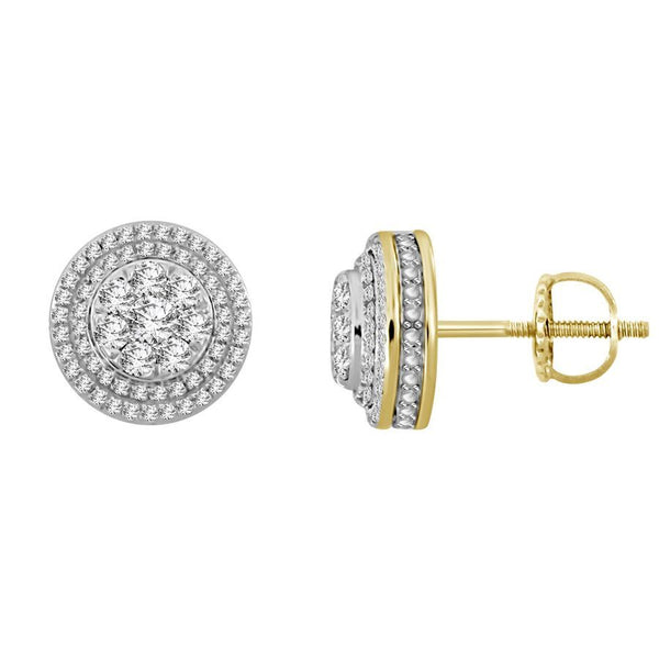 LADIES STUD EARRINGS 1.00CT ROUND DIAMOND 10K YELLOW GOLD