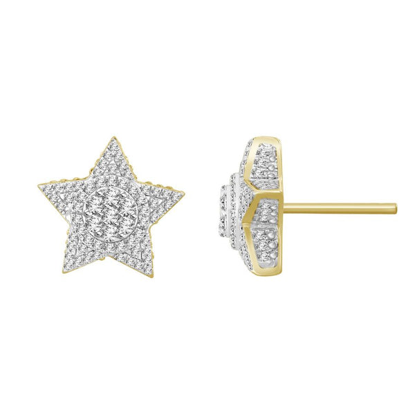 MEN'S STUD EARRINGS 0.75CT ROUND DIAMOND 10K YELLOW GOLD