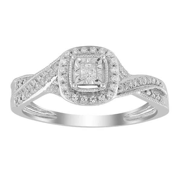 LADIES RING 0.20CT ROUND/PRINCESS DIAMOND 10K WHITE GOLD