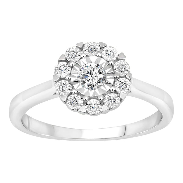 LADIES RING 0.25CT ROUND DIAMOND 10K WHITE GOLD