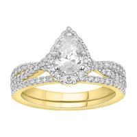 LADIES BRIDAL SET 1.00CT ROUND/PEAR DIAMOND 14K YELLOW GOLD (SI QUALITY) (CENTER STONE 0.50CT PEAR DIAMOND)