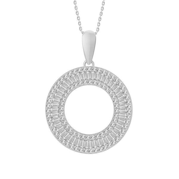 LADIES PENDANT 0.50CT ROUND/BAGUETTE DIAMOND 10K WHITE GOLD