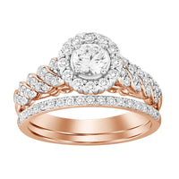 LADIES BRIDAL SET 1.00CT ROUND DIAMOND 14K ROSE GOLD (CENTER STONE 0.33CT ROUND DIAMOND)