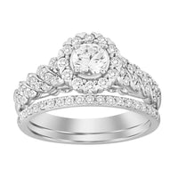 LADIES BRIDAL SET 1.00CT ROUND DIAMOND 14K WHITE GOLD (CENTER STONE 0.30CT ROUND DIAMOND)