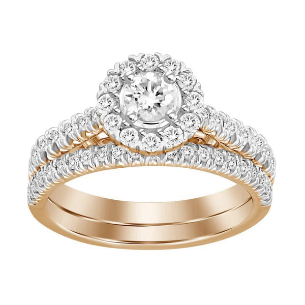 LADIES BRIDAL SET 1.00CT ROUND DIAMOND 14K ROSE GOLD (CENTER STONE 0.33CT ROUND DIAMOND)