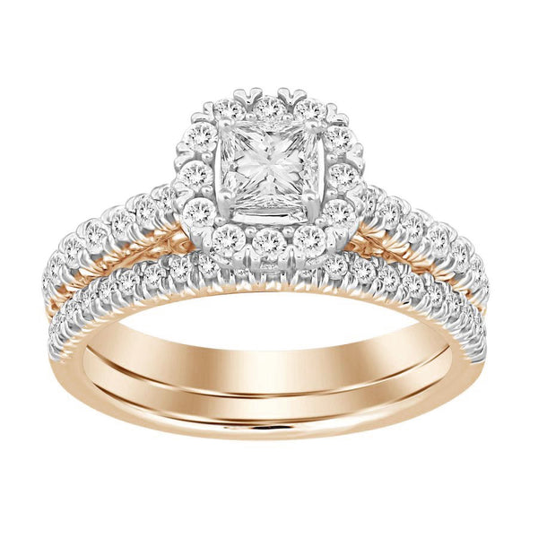 LADIES BRIDAL SET 1.00CT ROUND/PRINCESS DIAMOND 14K ROSE GOLD (CENTER STONE 0.33CT PRINCESS DIAMOND)