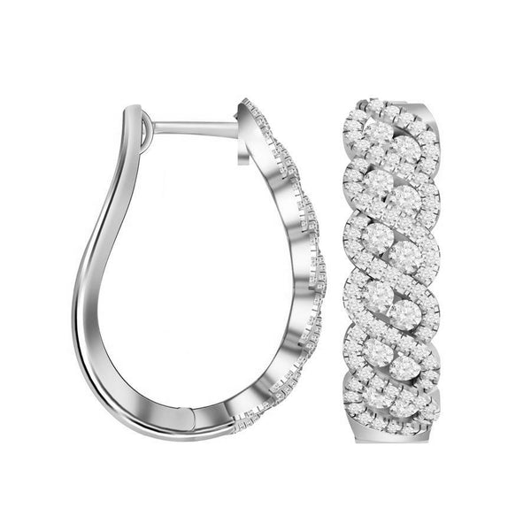 LADIES HOOP EARRINGS 1.50CT ROUND DIAMOND 10K WHITE GOLD
