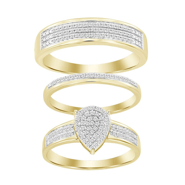 UNISEX TRIOS SET 0.33CT ROUND DIAMOND 10K YELLOW GOLD