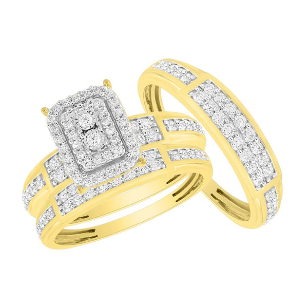 UNISEX TRIOS SET 1.00CT ROUND DIAMOND 10K YELLOW GOLD