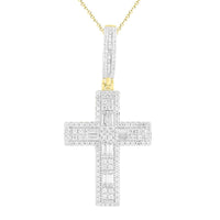 MEN'S CROSS CHARM 1.00CT ROUND/BAGUETTE DIAMOND 10K YELLOW GOLD