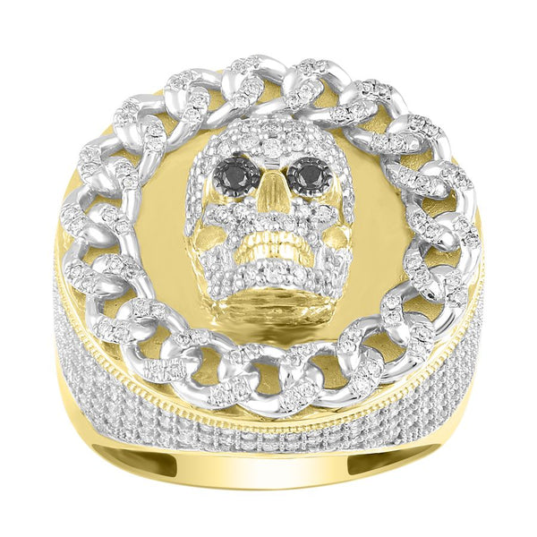 MEN'S RING 1.75CT ROUND DIAMOND 10K YELLOW GOLD