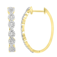 LADIES HOOP EARRINGS 0.50CT ROUND/BAGUETTE DIAMOND 10K YELLOW GOLD