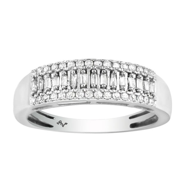 LADIES BAND 0.25CT ROUND/BAGUETTE DIAMOND 10K WHITE GOLD