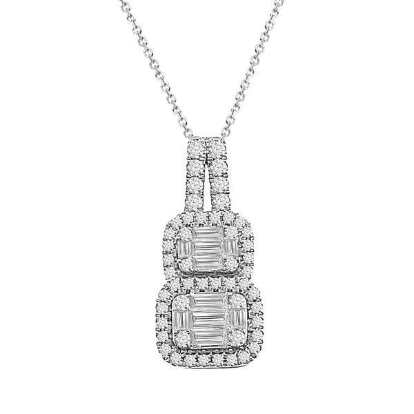 LADIES PENDANT 0.75CT ROUND/BAGUETTE DIAMOND 14K WHITE GOLD