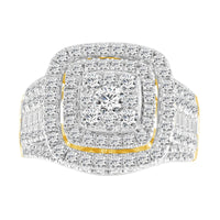 LADIES RING 2.00CT ROUND/BAGUETTE DIAMOND 10K YELLOW GOLD(SI QUALITY)