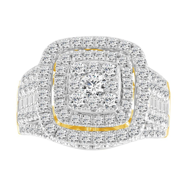 LADIES RING 2.00CT ROUND/BAGUETTE DIAMOND 10K YELLOW GOLD(SI QUALITY)