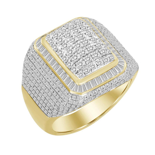 MEN'S RING 2.00CT ROUND/BAGUETTE DIAMOND 10K YELLOW GOLD