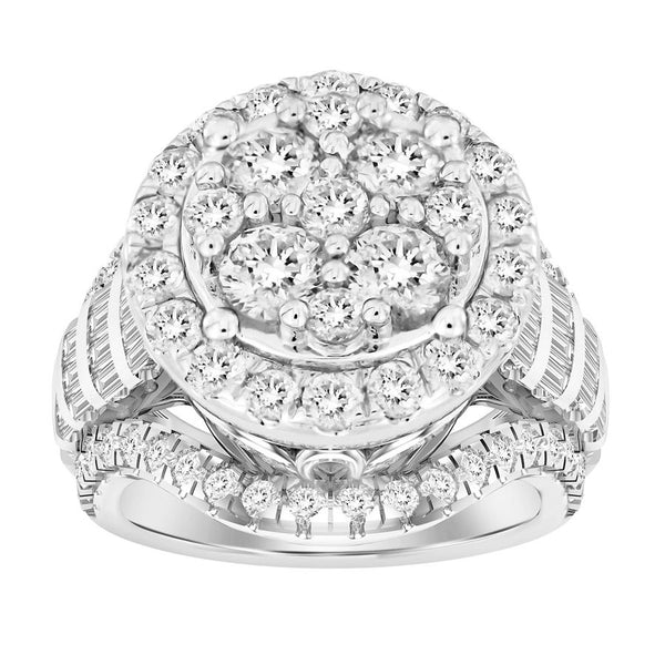 LADIES RING 3.00CT ROUND/BAGUETTE DIAMOND 10K WHITE GOLD