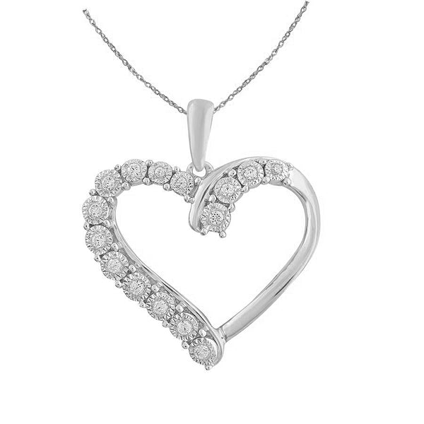 LADIES PENDANT WITH CHAIN 0.10CT ROUND DIAMOND 10K WHITE GOLD