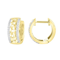 MEN'S HOOP EARRINGS 0.20CT ROUND DIAMOND 10K YELLOW GOLD