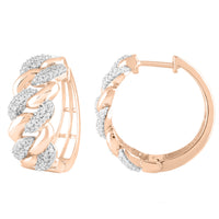 LADIES HOOPS EARRINGS 0.75CT ROUND DIAMOND 10K ROSE GOLD