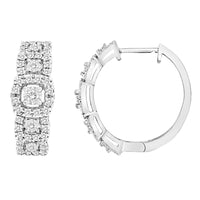 LADIES HOOP EARRINGS 0.50CT ROUND DIAMOND 10K WHITE GOLD