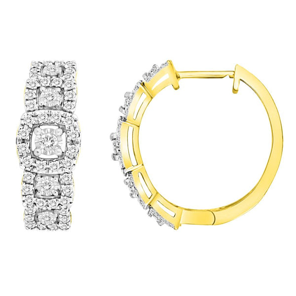 LADIES HOOP EARRINGS 0.50CT ROUND DIAMOND 10K YELLOW GOLD