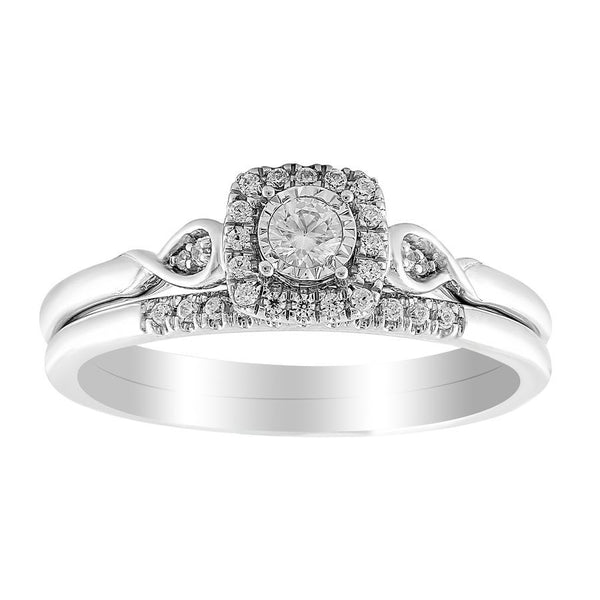 LADIES BRIDAL SET 0.20CT ROUND DIAMOND 10K WHITE GOLD