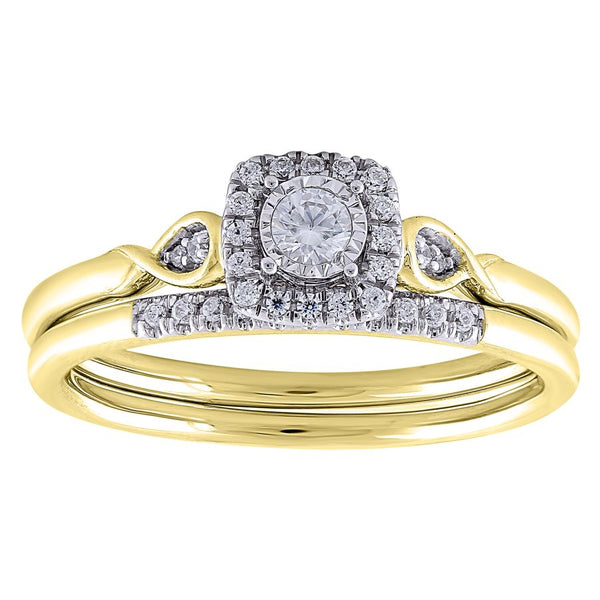 LADIES BRIDAL SET 0.20CT ROUND DIAMOND 10K YELLOW GOLD