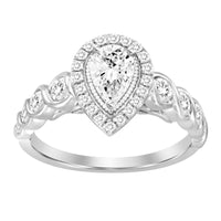 LADIES RING 1.00CT ROUND/PEAR DIAMOND 14K WHITE GOLD