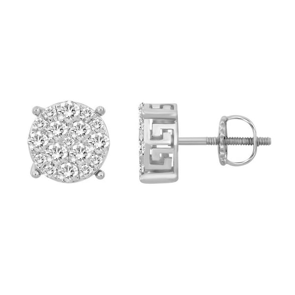 LADIES STUD EARRINGS 1.00CT ROUND DIAMOND 10K WHITE GOLD