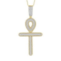 MEN'S CHARM 1.00CT ROUND/BAGUETTE DIAMOND 10K YELLOW GOLD