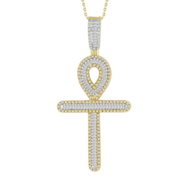 MEN'S CHARM 1.00CT ROUND/BAGUETTE DIAMOND 10K YELLOW GOLD