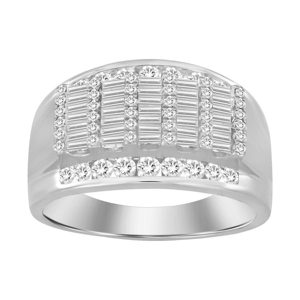 MEN'S RING 1.00CT ROUND/BAGUETTE DIAMOND 10K WHITE GOLD